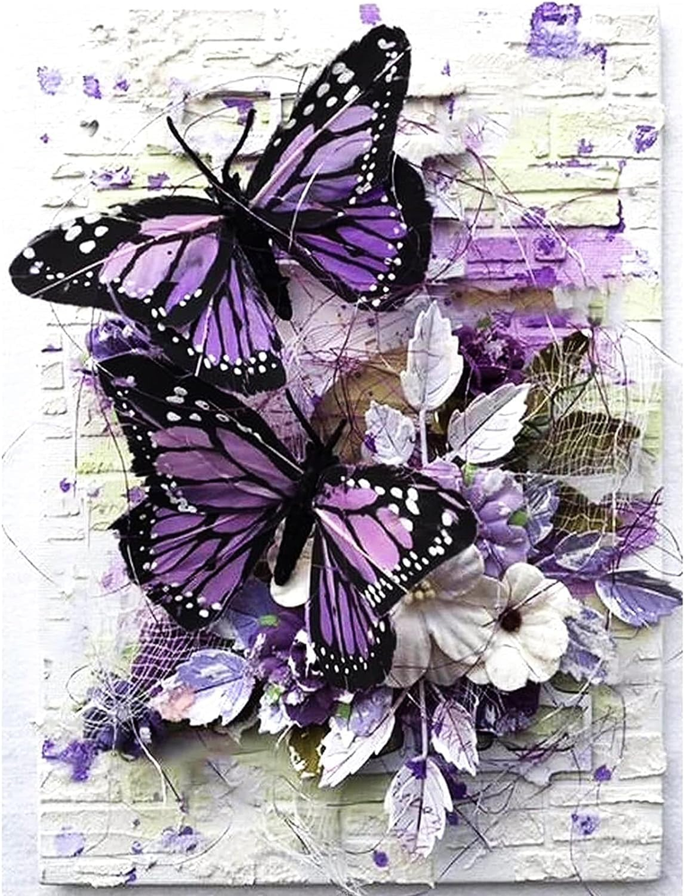 Painting Kits for Adults DIY 5D round Full Drill Butterfly Flowers Diamond Art A