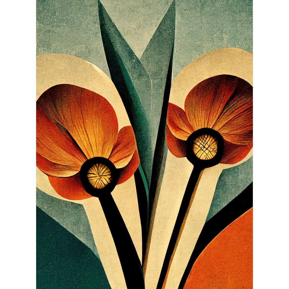Flower Illustration Art Deco Tulips Coral Huge Wall Art Poster Print Giant