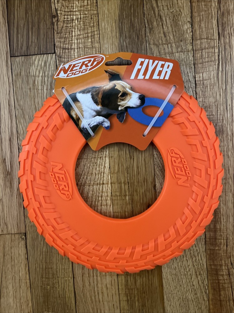 Nerf Dog Rubber Tire Flyer Dog Toy, Flying Disc, Lightweight, Durable, Floats in