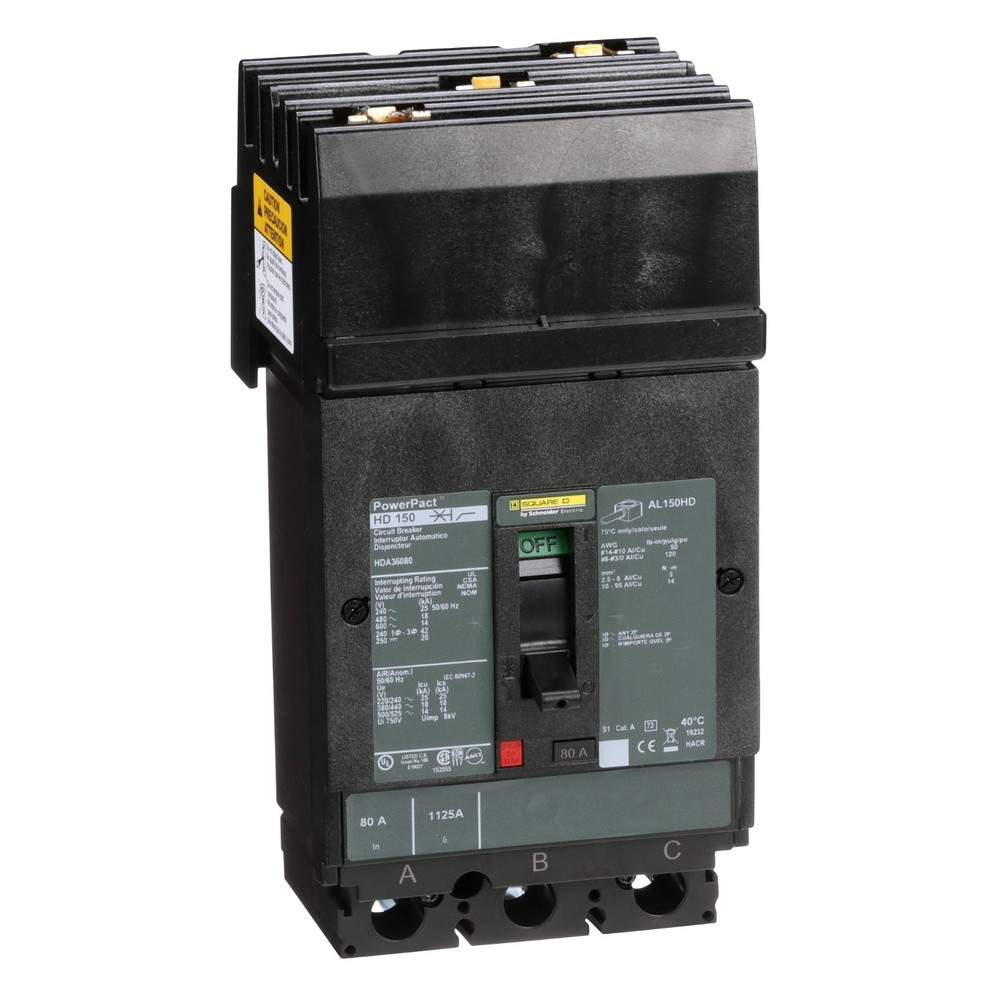 Square D HDA36080 Circuit Breaker - MCCB 80A 3P 600VAC 14kA