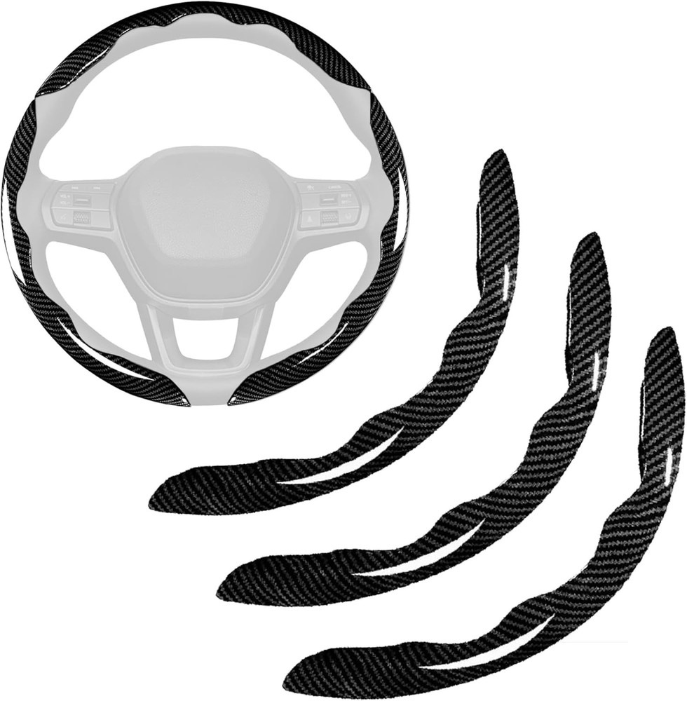 3 Pcs Carbon Fiber Car Steering Wheel Cover, Anti-Skid & 3 PCS, Sleek Black