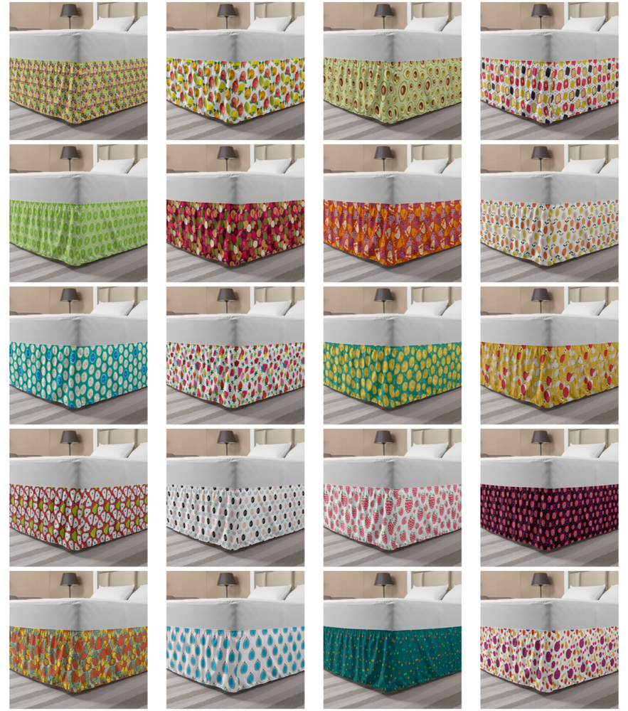 Ambesonne Fruits Bedskirt Elastic Wrap Around Skirt Gathered Design