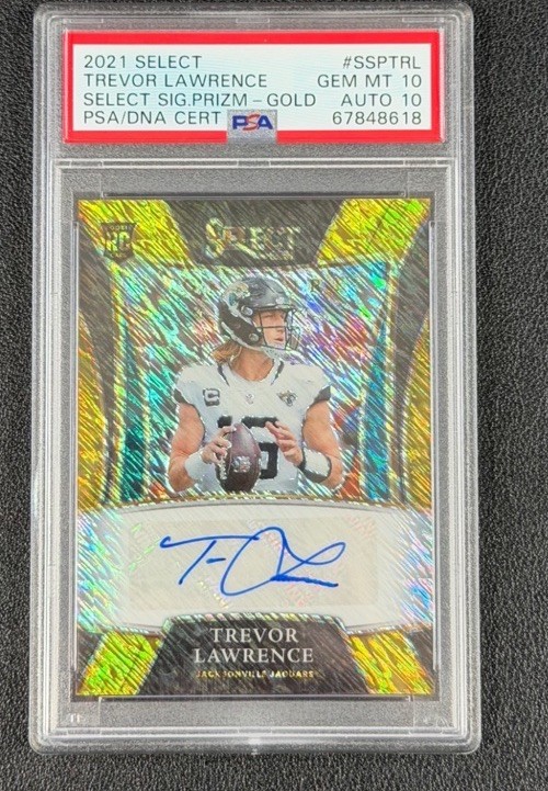Panini 2021 Select Signatures Trevor Lawrence Gold Prizm Auto /10 PSA 10 Jaguars