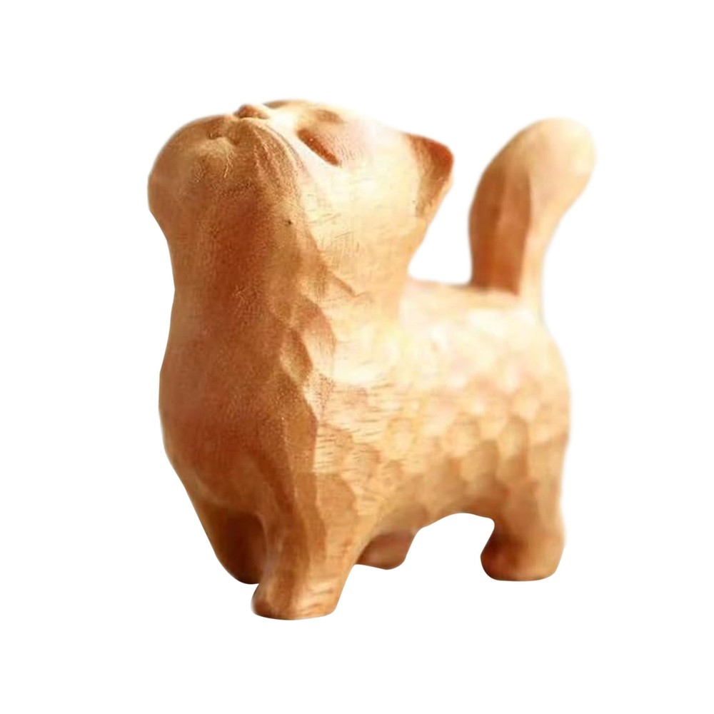 Mini Hand Carved Wooden cat Statue Figurine Sculpture Home Decor Gift