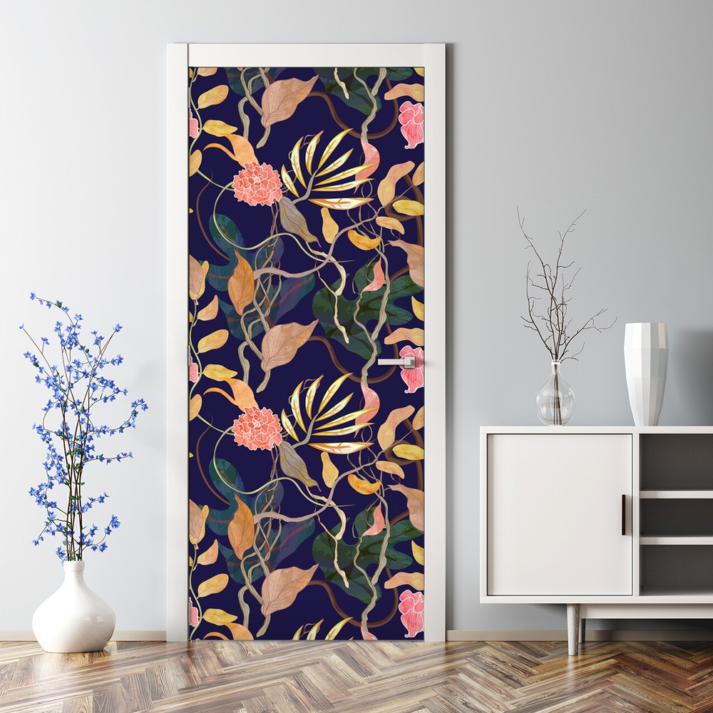 Trendy harbor theme plants self-adhesive purple and golden Door Decal photo