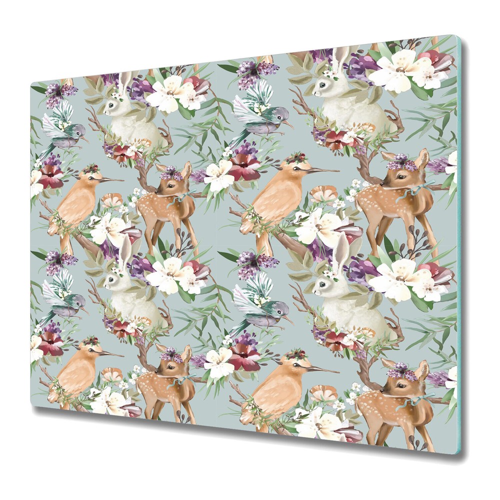 Glass Kitchen Chopping Board Forest Vintage Forest Animals Painted Deer 60x52