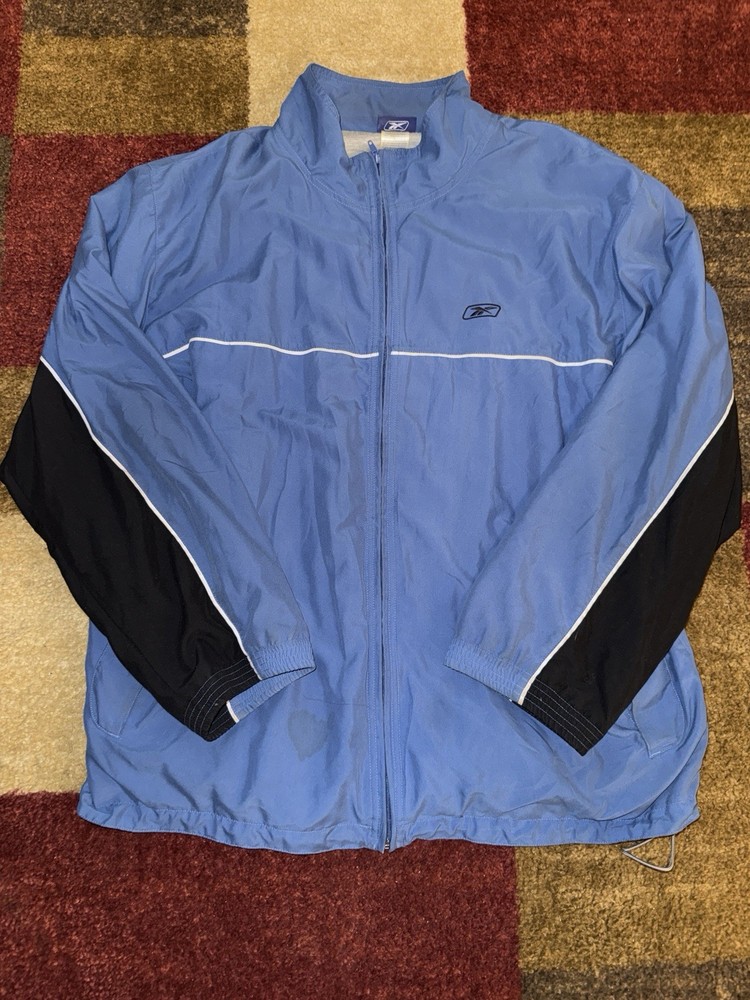 Vintage 90s Reebok Blue and Black Windbreaker Jacket Men’s Size XXL Full Zip