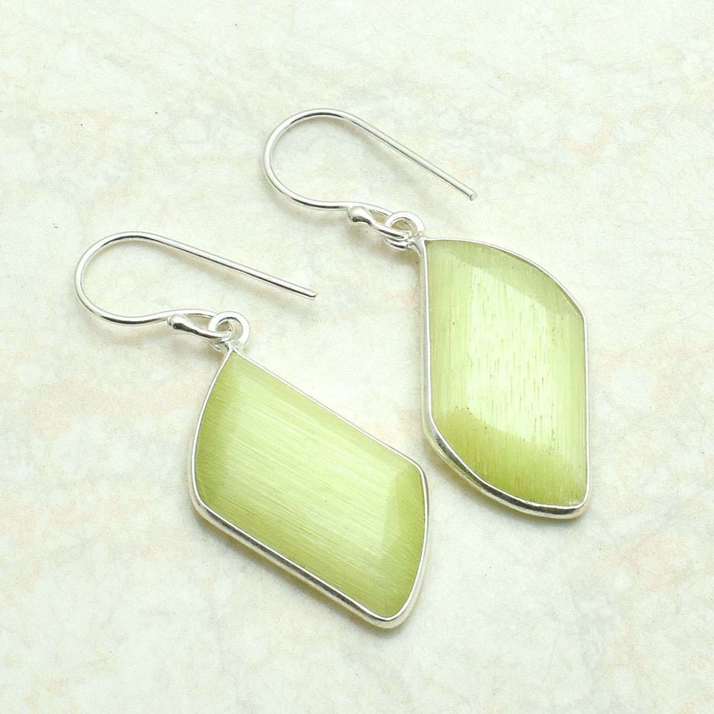 Cat Eye Gemstone Handmade Drop Dangle Earrings Jewelry Gift 1.72