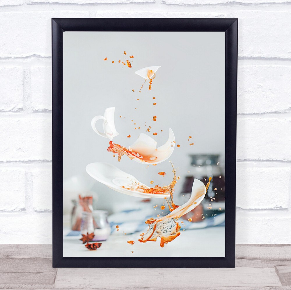 Broken cup Mug Explosion Coffee Tea Kitchen Breakfast Drama Wall Art Print