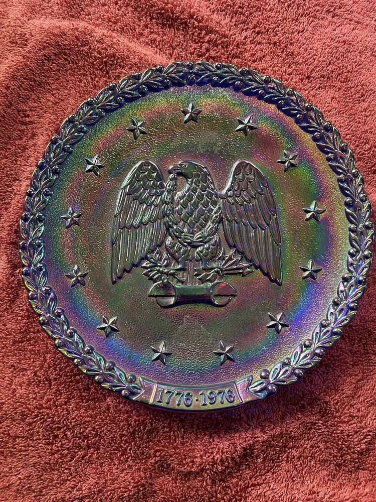 Vintage Fenton Cobalt Blue Carnival Glass Bicentennial Plate 1776-1976 Eagle
