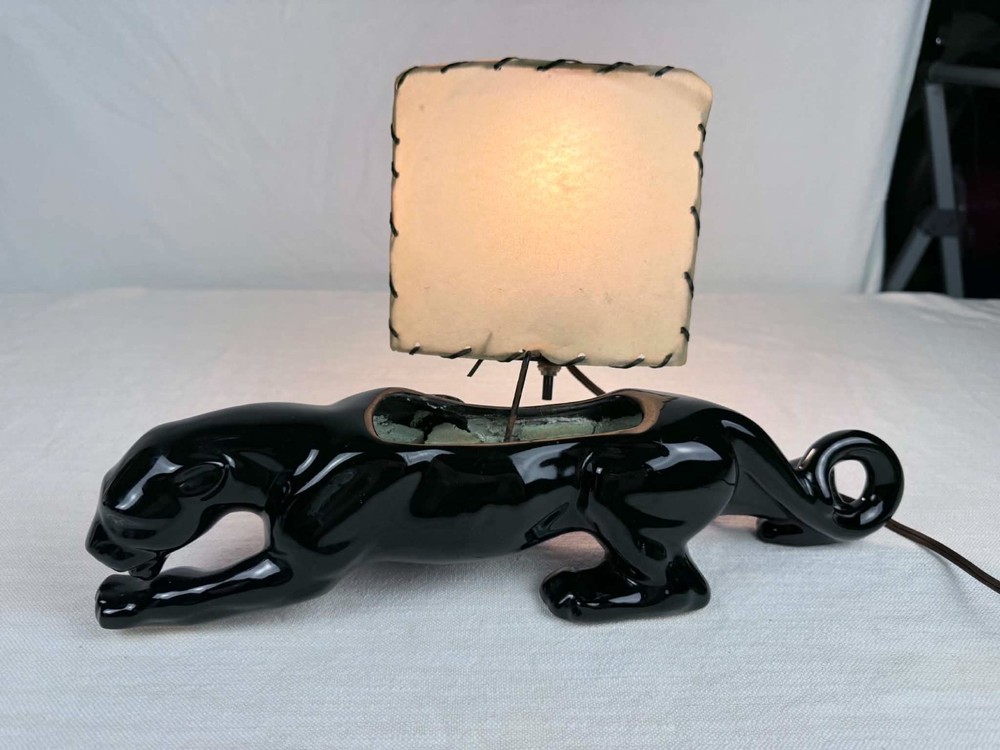 Vintage Black Panther TV Lamp Ceramic Mid Century Modern Jungle Cat Light MCM