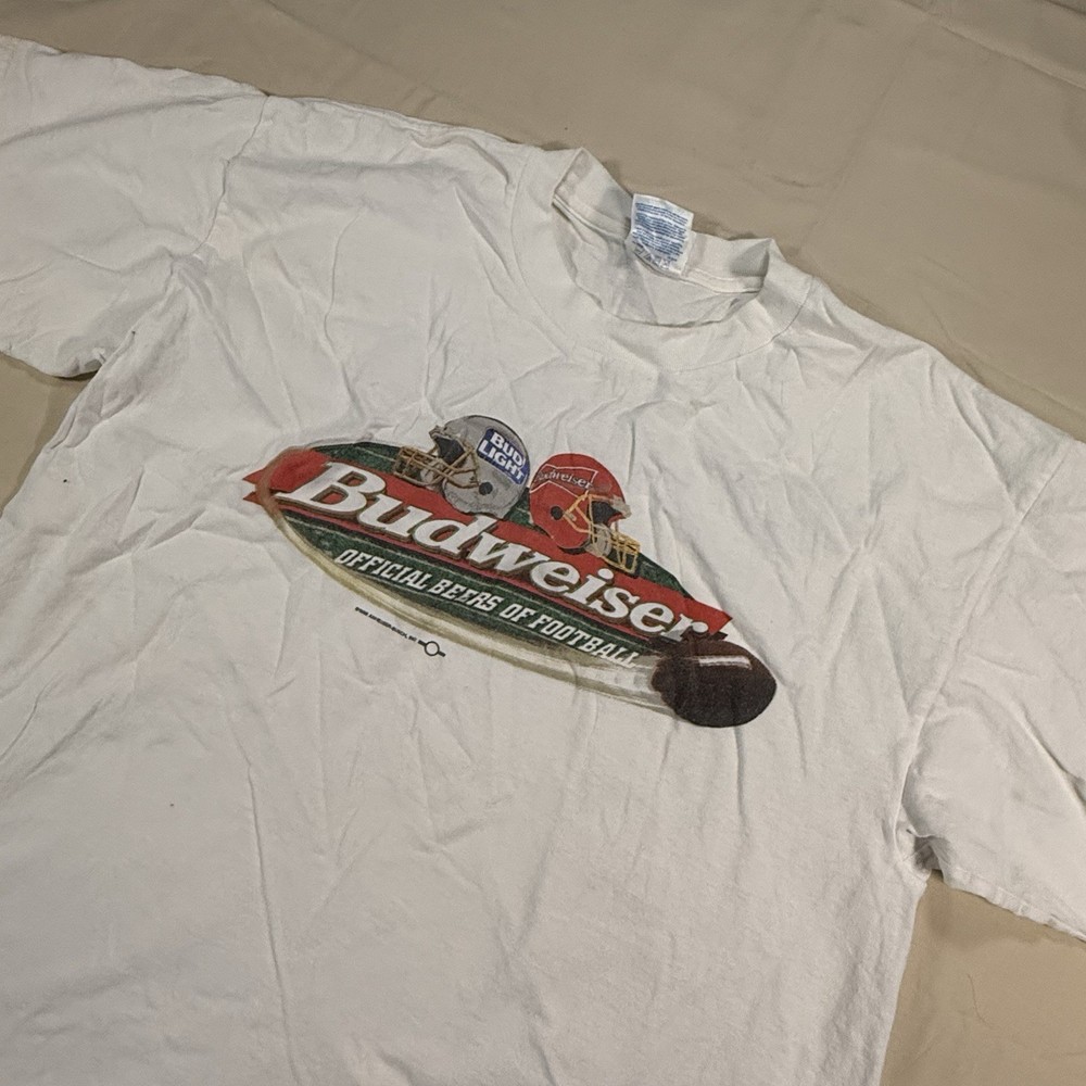 Vintage 90s Budweiser Official Beers Of Football T-Shirt XL White Promo Tee