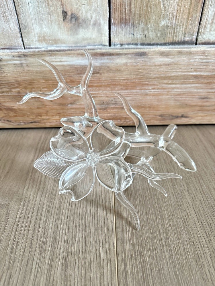 Vintage 80's Hans Fräbel Hand Blown Glass Dogwood Blossom Sculpture Artist Signe