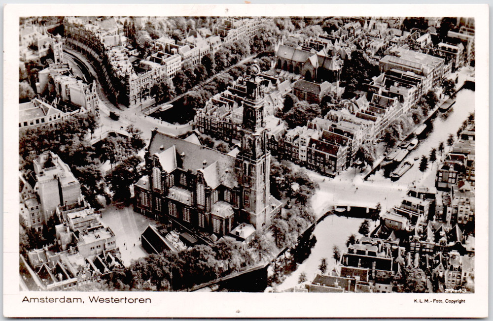 Netherlands North Holland Amsterdam Westertoren Church Aerial Canals RPPC 1955