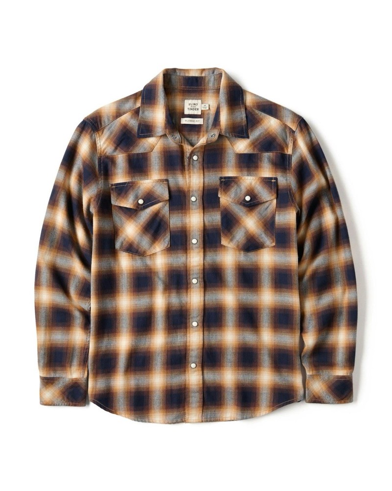 Flint and Tinder Men's Long Sleeve Cotton Western Shirt Color: Navy Shadow Plaid