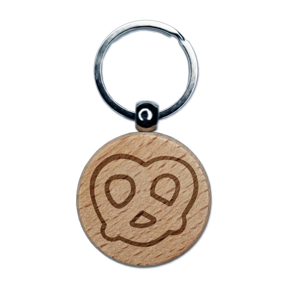 German Pretzel Outline Engraved Wood Round Keychain Tag Charm