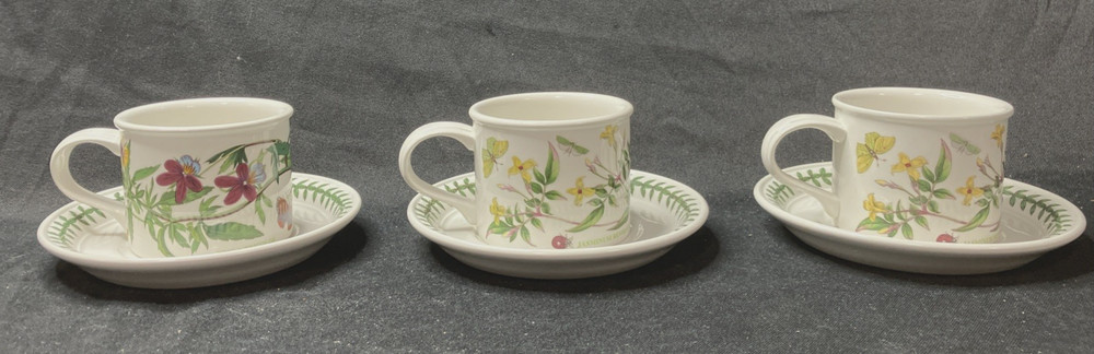 Portmeirion Botanic Garden Drum Flat Cup & Saucer Set Lot of 3