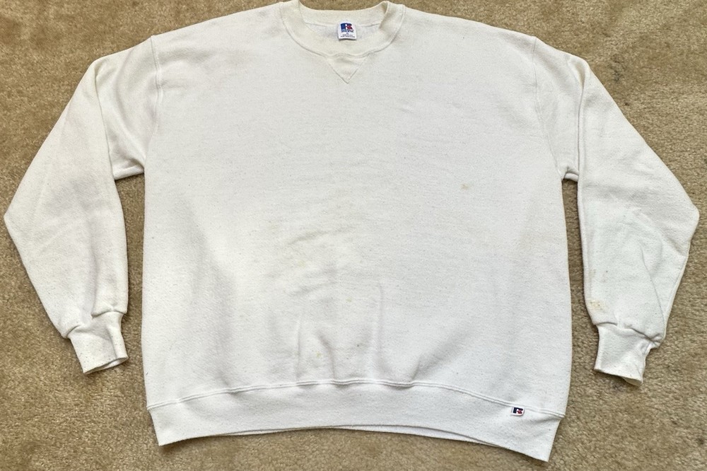 Vintage Russell Athletic Sweatshirt Mens XL White Crewneck Pullover Made USA 90s