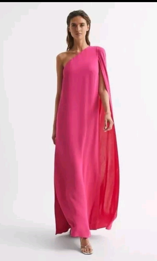 REISS NINA CAPE ONE SHOULDER MAXI DRESS PInk UK SIZE 6