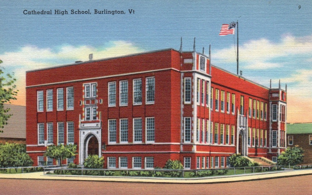 Postcard VT Burlington Vermont Cathedral High School Linen Vintage PC e4644