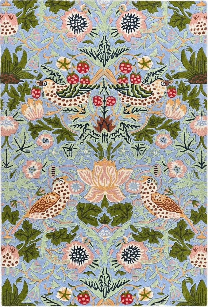 Hand Tufted William Morris Slate Blue Wool Area Rug Arts Crafts Handmade Carpet