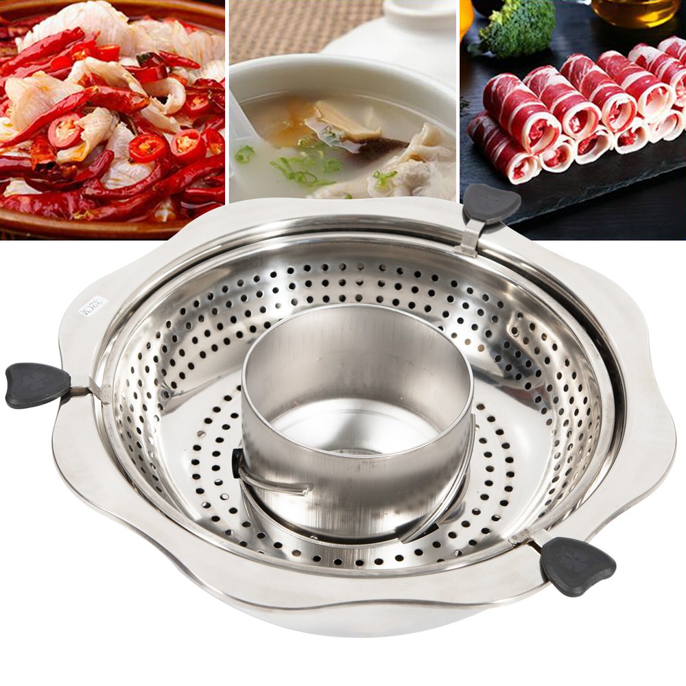 2-Tier Stainless Steel Rotating Hot Pot with Detachable Filter Grid