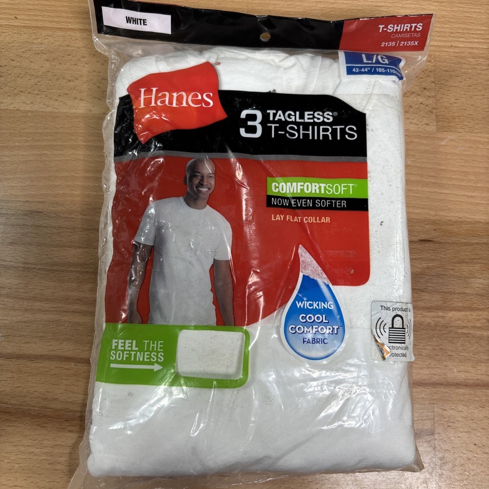 Hanes Men's 3 Pack Tagless Comfort Soft Crew Neck Undershirt, White, L/G