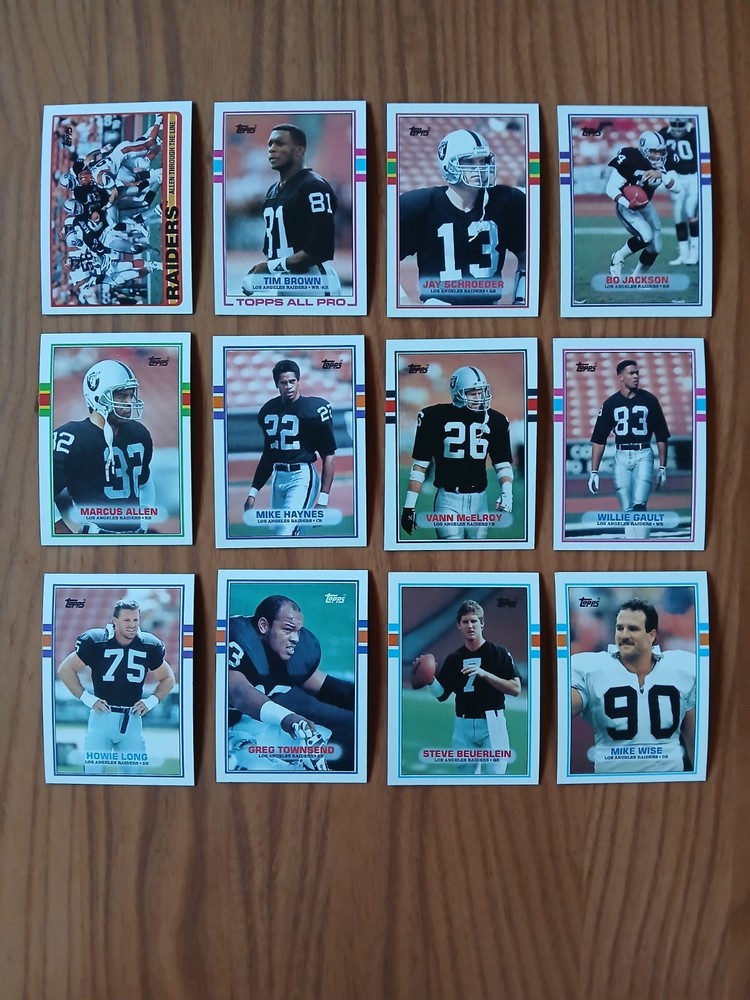 1989 Topps LOS ANGELES RAIDERS Cards Complete Team Set - Lot of 12 - BO JACKSON