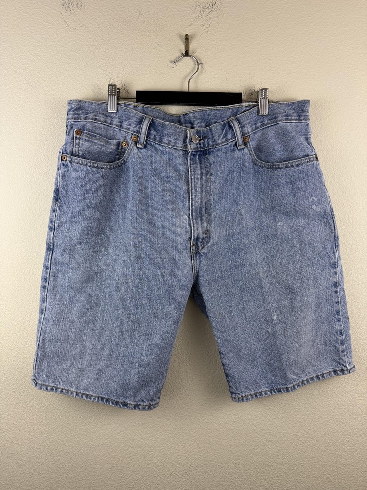 Levi's 505 Shorts Mens 38 Blue Denim Regular Fit Bermuda Light Wash Zip Fly