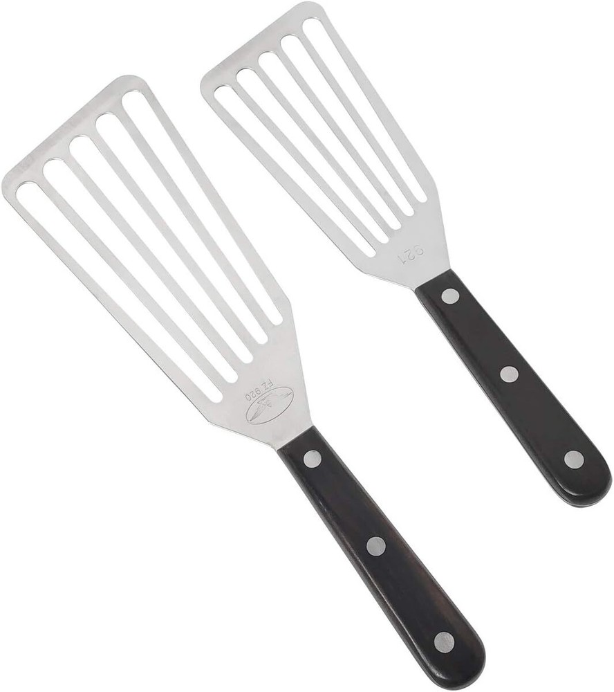 Fish Spatula, 2 Pack Stainless Steel small, large, Chacate Preto Wood Handle