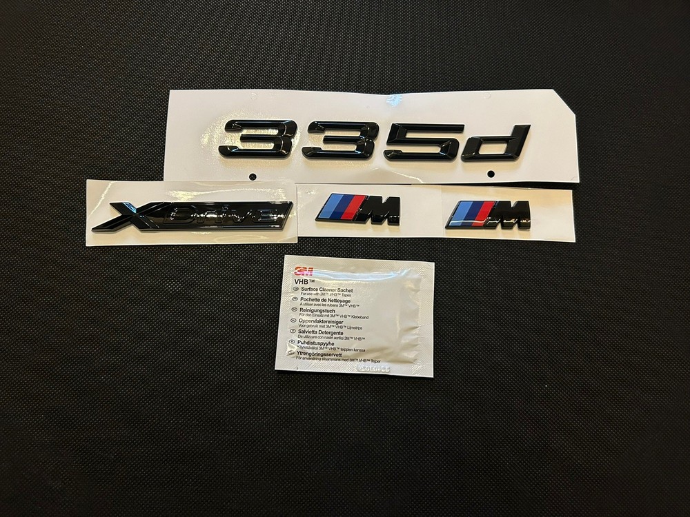 BMW 335d + Xdrive + 2X M WING BADGES IN GLOSS BLACK. FREE ALCOHOL WIPE