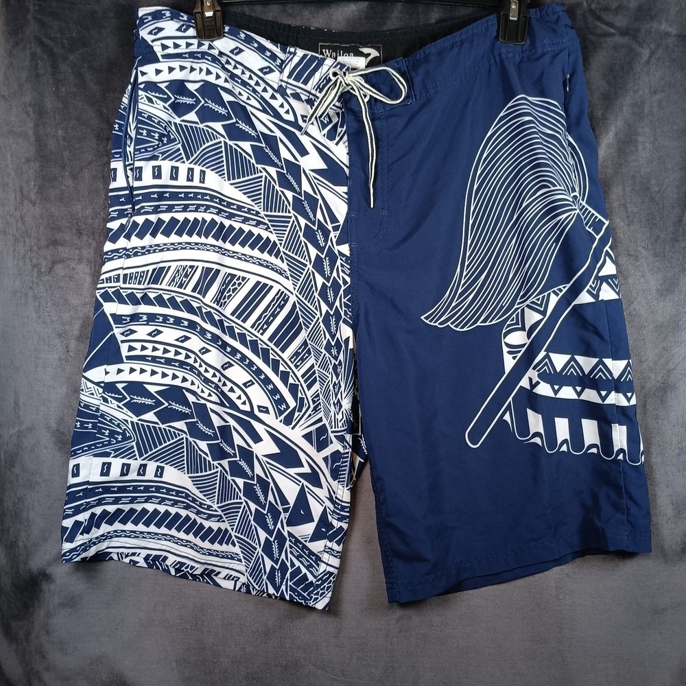 Wialoa Board Shorts  Mens Hawaiian 36 Inch Waist Tie  Flat Front