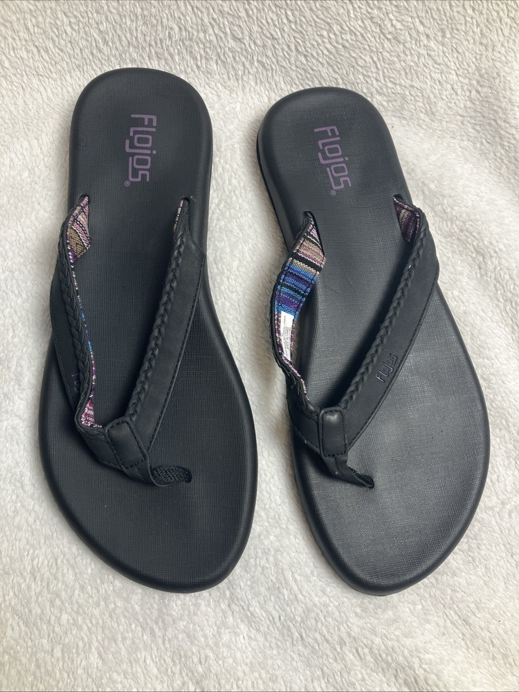 Flojos Sandals Womens 6, 10 Maddy Memory Foam Black Flip Flop Beach