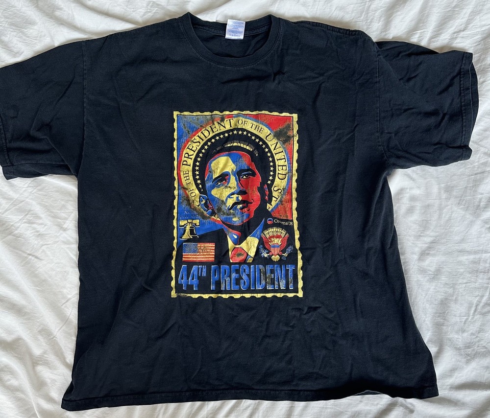 Barack Obama Hope 44th President Black Short Sleeve Cotton T-Shirt Men's XL