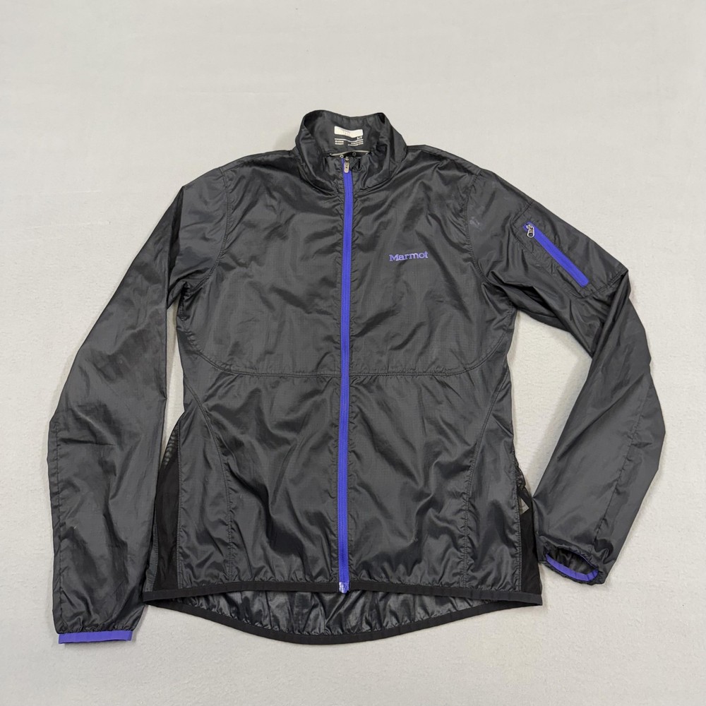 Marmot Jacket Womens Small Black Lightweight Windbreaker Full Zip Running Hiking