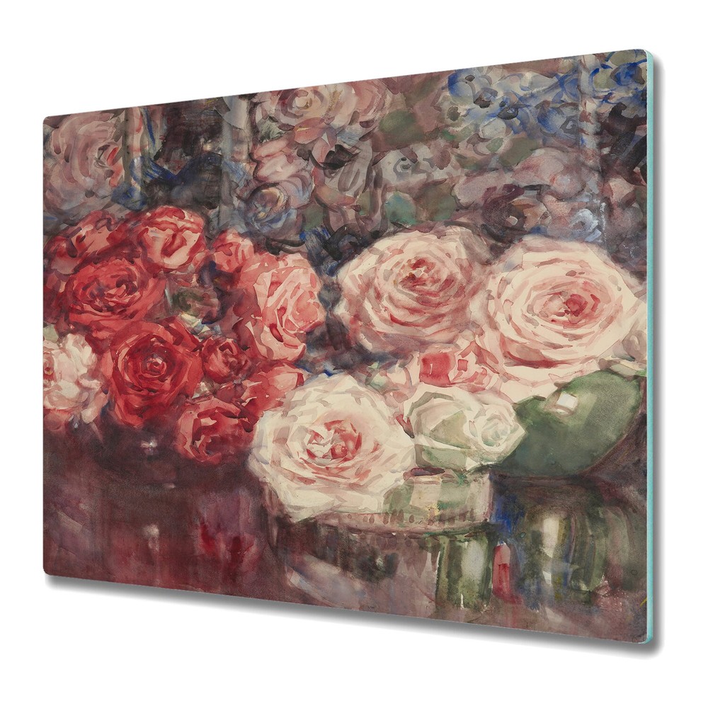 Glass Kitchen Chopping Cutting Board Vintage Bouquet Of Roses Floral 60x52