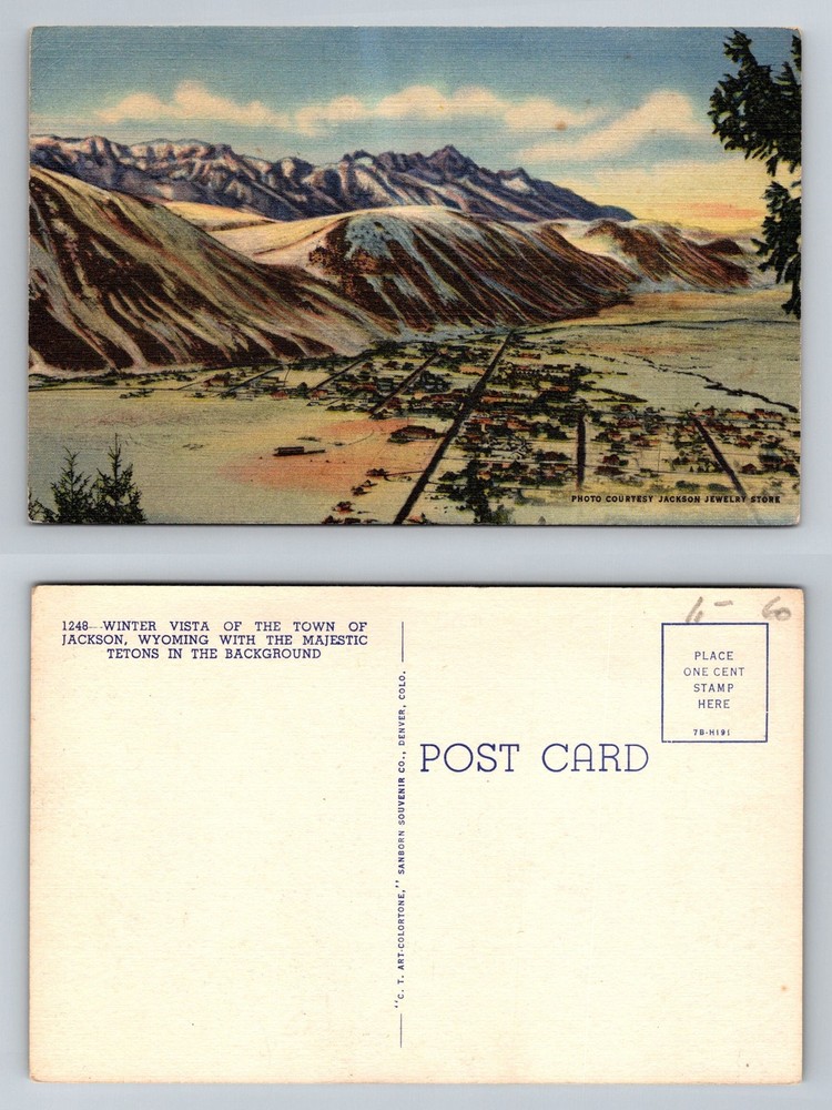 Jackson WY-Wyoming Winter Vista Majestic Tetons Snow Panorama Vintage Postcard