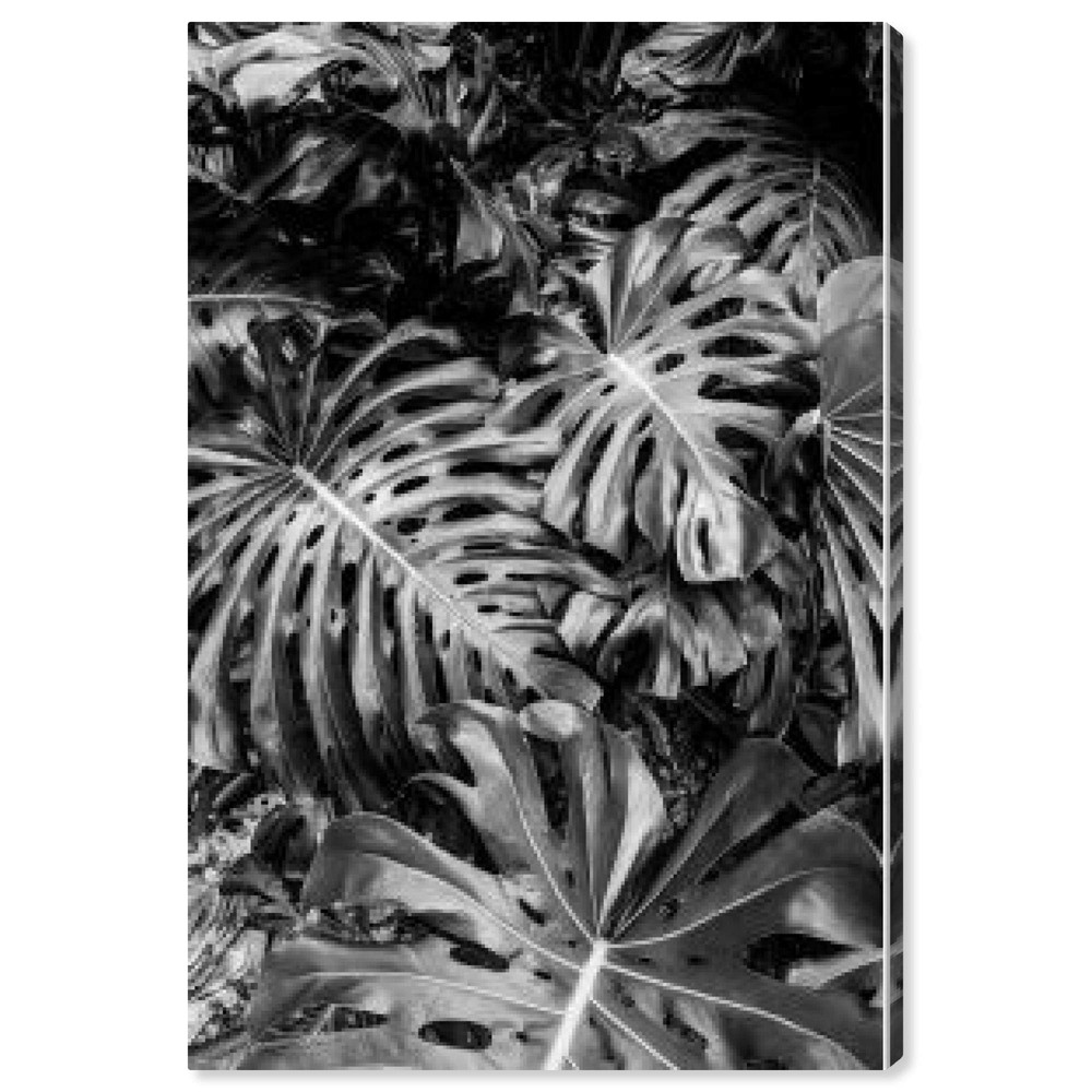 16x24 Monstera Deliciosa Floral Wall Art Canvas Print for Modern Home Décor in Black