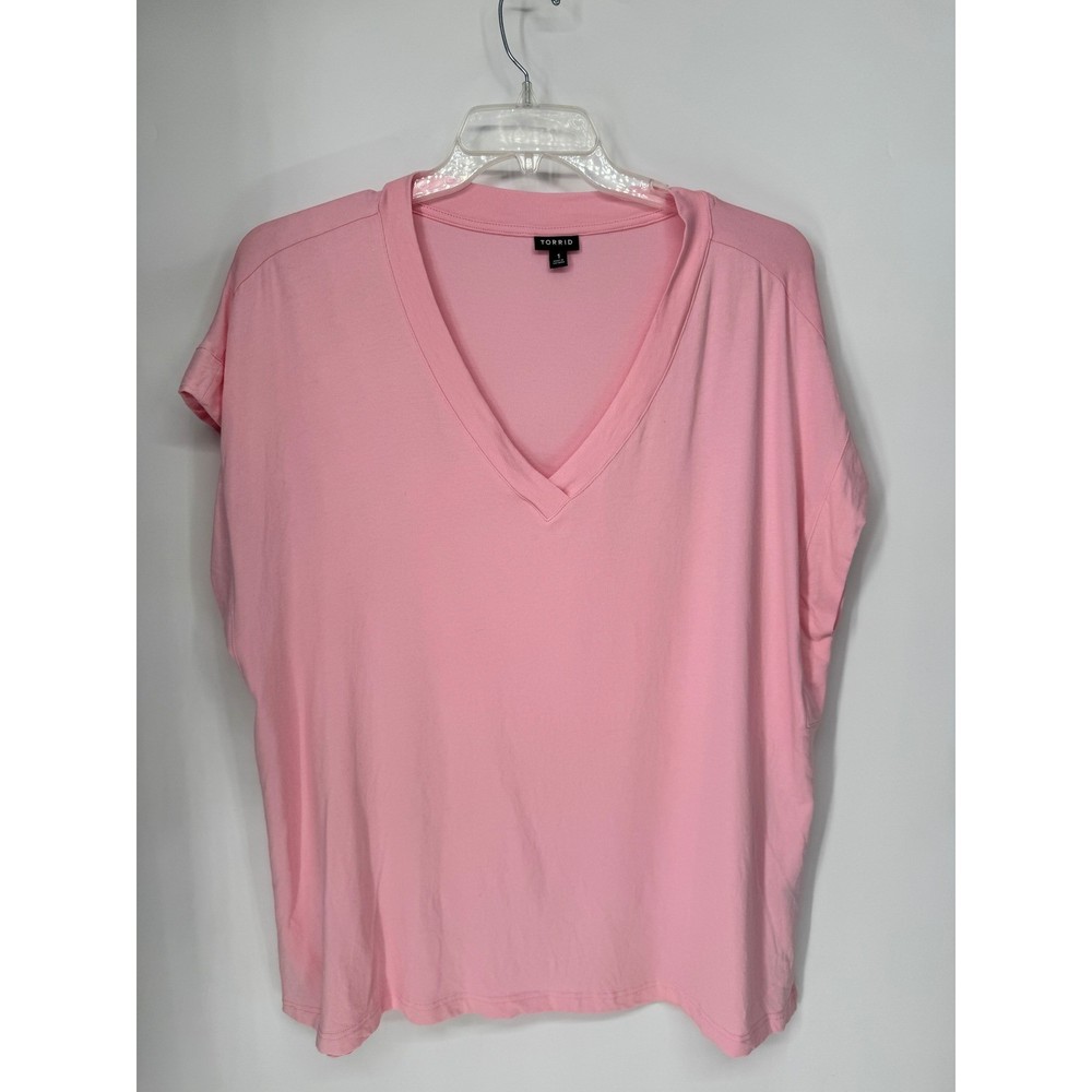 Torrid V-Neck T-Shirt Womens 1 Pink Good Short Sleeve Cotton Rayon Stretch Top