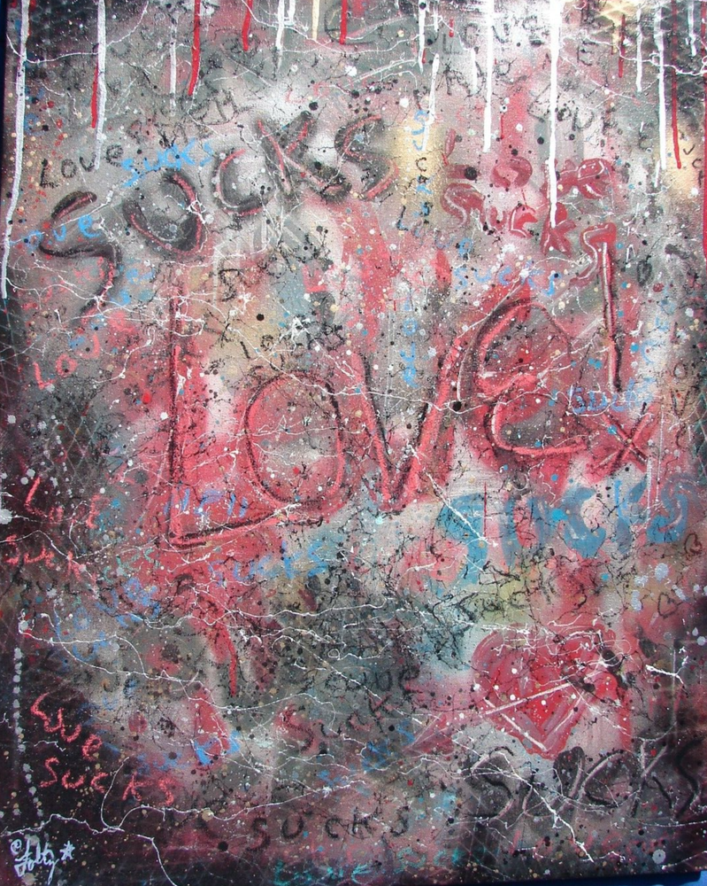 Modernist ABSTRACT Modern Painting GRAFFITI Expressionist ART LOVE SUCKS FOLTZ $