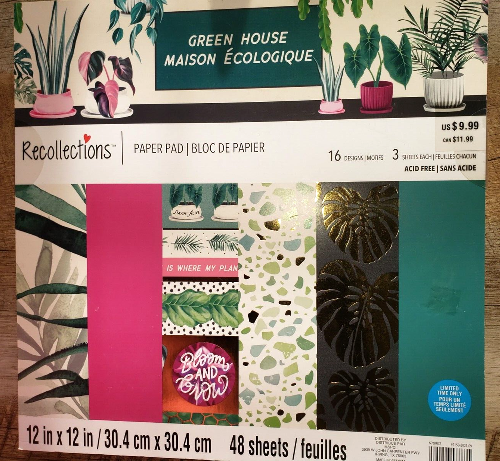 NEW 12 X 12 GREEN HOUSE SCRAP BOOKING PAPER BOOK 48 SHEETS 3 OF EACH ACID FREE-image