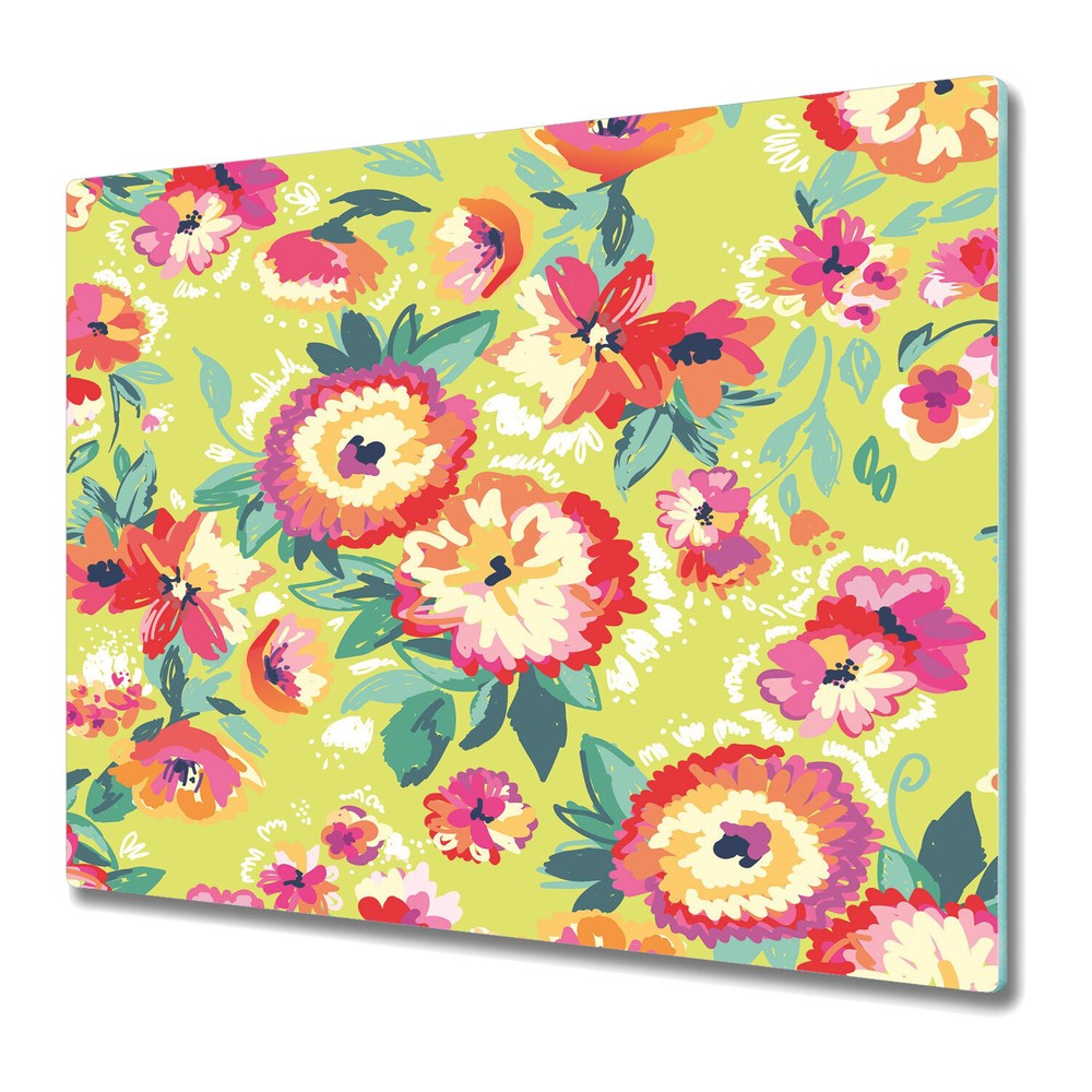 Glass Chopping Cutting Board Worktop Saver Bright Floral Meadow Flowers 60x52