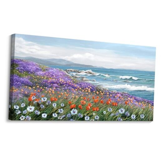 Coastal Wall Art Landscape Prints - Ocean Daisy 24x48 Large Ocean Wall Art
