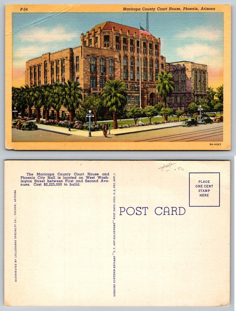 Maricopa County Courthouse Phoenix AZ Linen Postcard 1939 Curteich Colortone