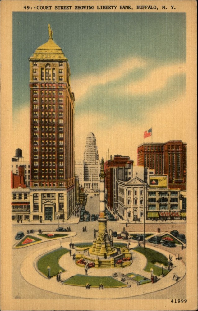 Court Street Showing Liberty Bank Buffalo New York vintage postcard a929