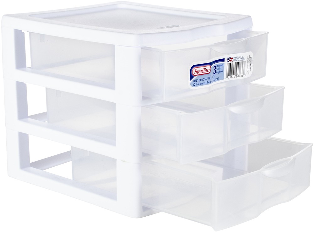 Sterilite Small 3 Drawer Desktop Unit,  White