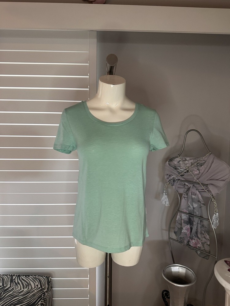 New Woman’s Coconut Creek Seafoam White Striped Hi Lo Short Sleeve Shirt Top S
