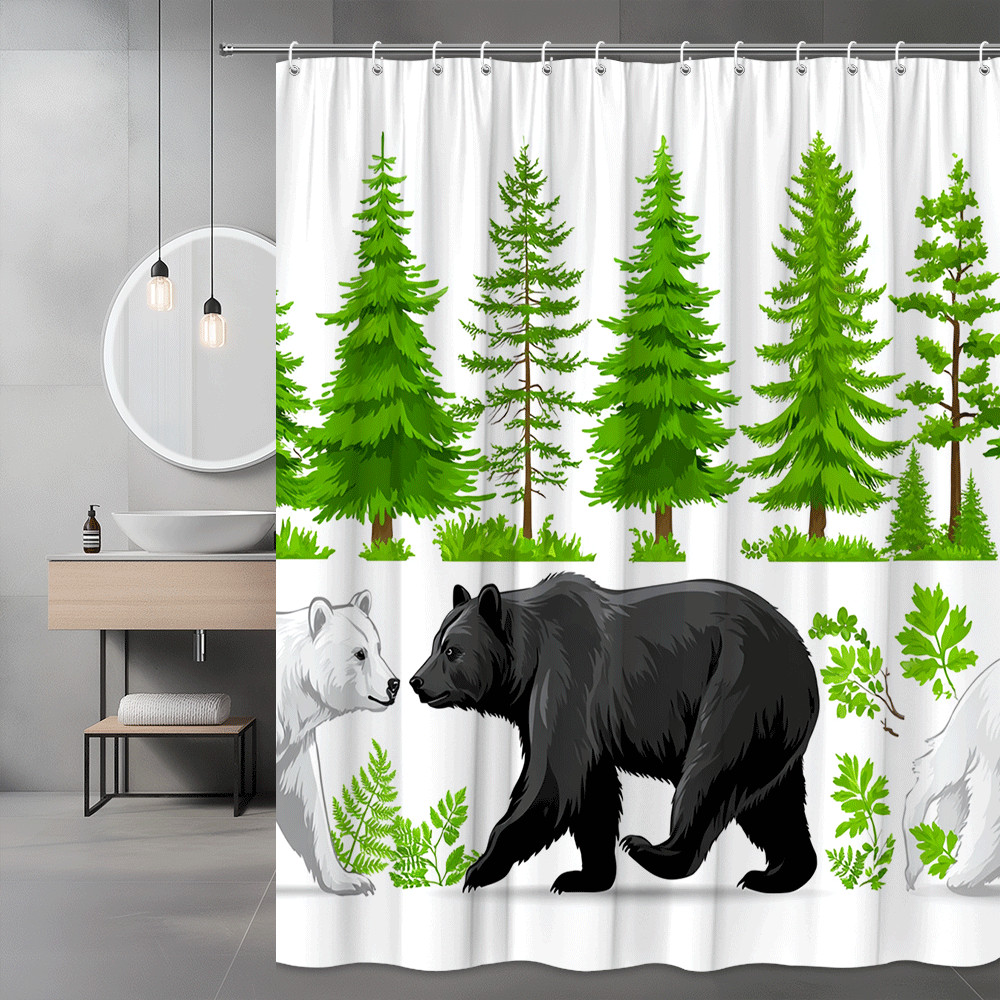 Bear and Pine Tree Shower Curtain Forest Animal Print