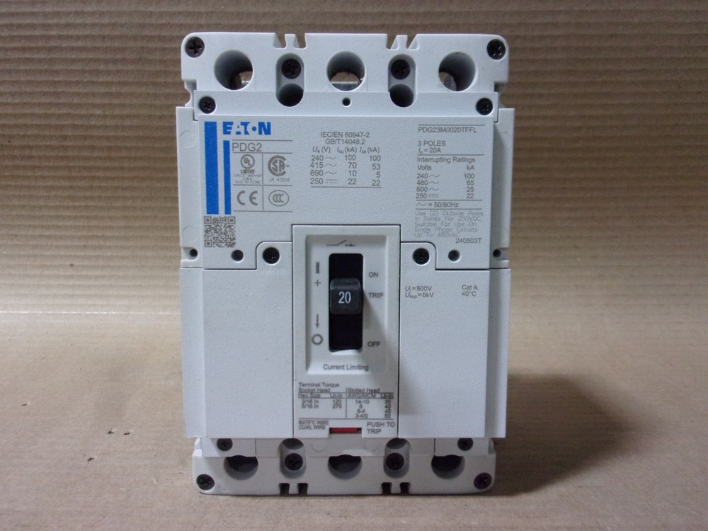 NEW EATON PDG PDG2 PDG23M0020TFFL 3 Pole 20 Amp 600V Circuit Breaker NTO