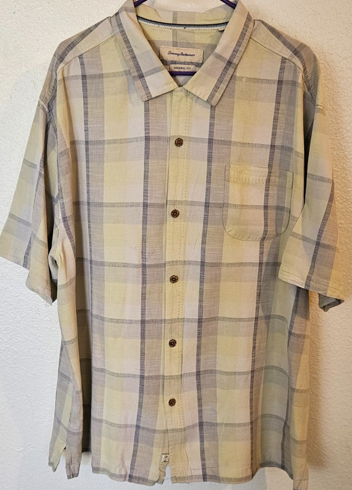 TOMMY BAHAMA  Men's  Plaid  Short Sleeve  Shirt  100% Silk  Pastels  Size 3XL